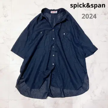 Spick&Span 코튼 린넨 하프 슬리브 셔츠 네이비 2024