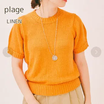 plage 플라주 썸머 니트 썸머 스웨터 린넨 반팔 오렌지