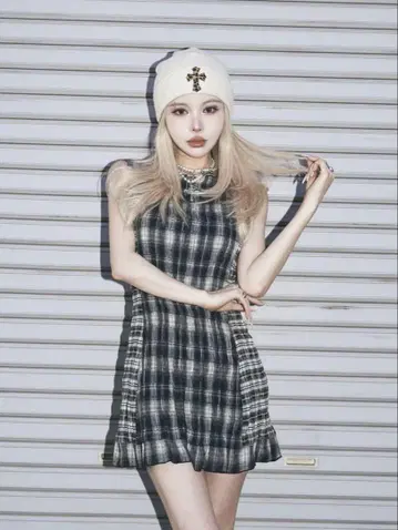 Darich 체크 콤비 미니 원피스 FREE 네이비