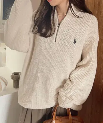 U.S. POLOASSN 유에스플로어슨 하프 지퍼 니트 아이보리 M