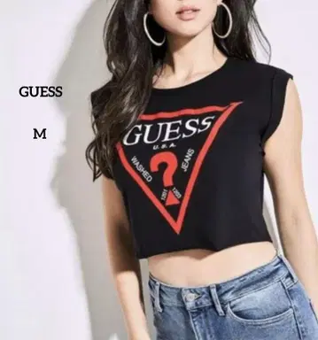 GUESS 게스 로고 반팔 티셔츠 프렌치 슬리브 블랙 M