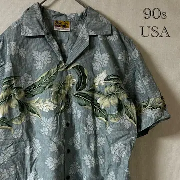 90s winnie fashion/알로하 셔츠/M/그레이 계열/USA제