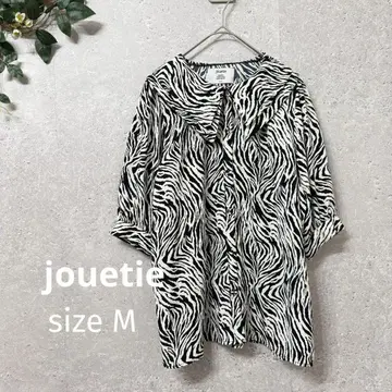 jouetie 제브라 패턴 빅 칼라 셔츠 블라우스 M 모노톤 화이트 블랙