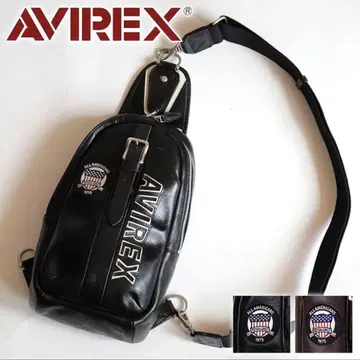 AVIREX 아비렉스 천연 가죽 로고 자수 바디백 블랙