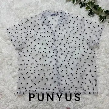 PUNYUS 시스루 도트 셔츠 반팔