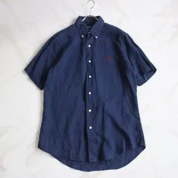 RALPH LAUREN 린넨 반팔 셔츠 S 사이즈 네이비 포니 자수