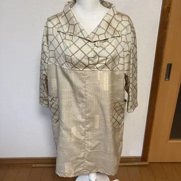 기모노 리메이크 튜닉 기하학 패턴 베이지 계열 튜닉 7부 소매