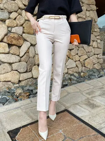 QUNG 슬림 핏 슬랙스 아이보리