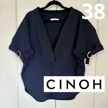 CINOH 반지 커프스 V 넥 티셔츠 여성용 여름 네이비