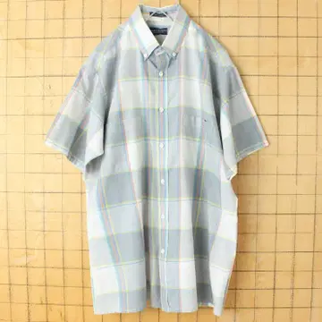 VAN HEUSEN 반팔 체크 버튼 다운 박스 셔츠 블루 M ss22