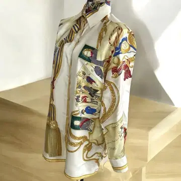 ETRO 에트로 이탈리아제 실크 100 올 패턴 셔츠 42 태슬 프린트