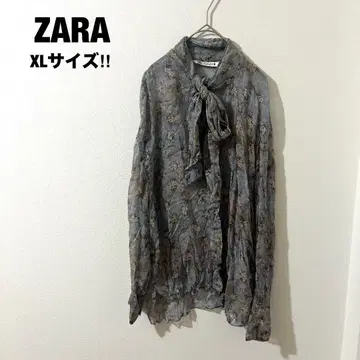 ZARA 자라 올 패턴 시어 셔츠 보타이 블라우스 빅 사이즈 XL 레이온