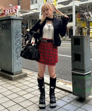 Fancy club 체크 랩스커트