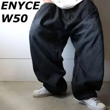ENYCE 에니체 데님 초와이드 자수 로고 블랙 W50