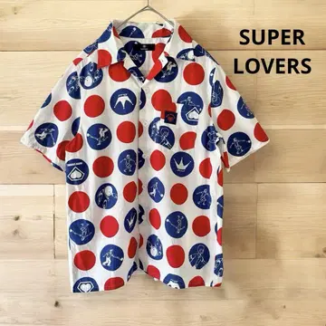 SUPER LOVERS 볼링 셔츠 도트 도트 오픈 카라 M