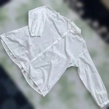 루쿠루카 고양이 무늬 코튼 화이트 긴팔 셔츠 블라우스 38 사이즈