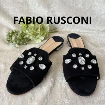FABIO RUSCONI 블랙 스웨이드 크리스탈 뮬