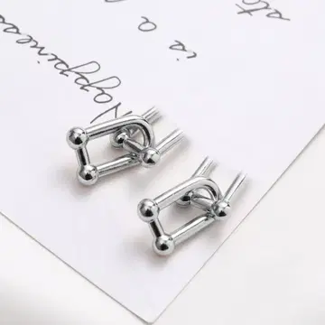 목걸이 귀걸이 여성용 2중 체인 심플 U 체인 은색 3종 세트