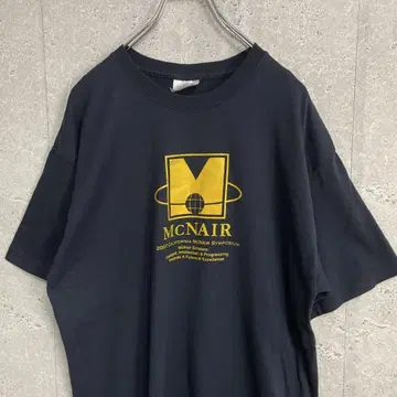 헤인즈 기업 로고 McNAIR 양면 프린트 네이비 티셔츠 L