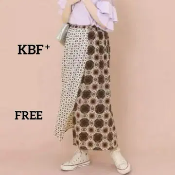 KBF 올 패턴 롱 스커트 절개 슬릿 허리 밴딩 FREE