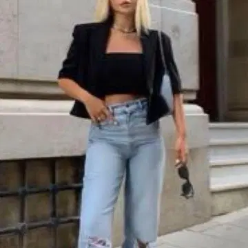 새상품급 ZARA 블랙 크롭 테일러드 자켓 검정 반팔 수트