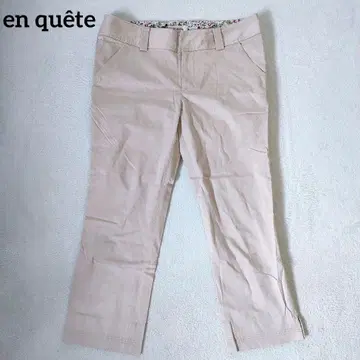 설문조사 7부 기장 팬츠 하의 안쪽 꽃무늬 베이지 심플 캐주얼
