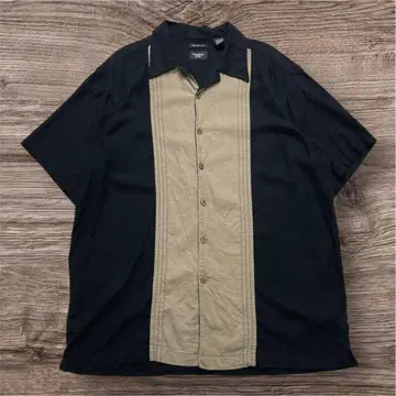 haggar 오픈 카라 반팔 린넨 셔츠 XL 블랙 박스 실루엣 6628