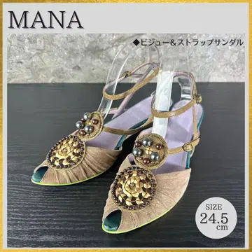 S251 MANA 비즈 스팽글 라메 앵클 스트랩 샌들 24.5