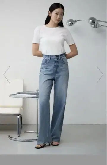 하이 웨스트 와이드 데님 라이트 블루