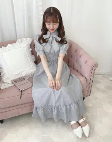 evelyn 깅엄 초커 원피스 아이스 그레이