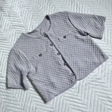 LILLIAN CARAT 그레이 반팔 가디건 짜임 무늬