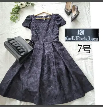 컬 파크레인 네이비 자카드 플레어 원피스 롱 반팔 S