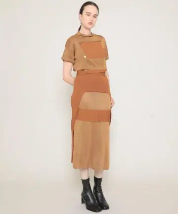TAN 레이어드 타이트 스커트 브라운