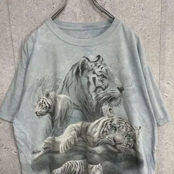 애니멀 화이트 타이거 빅 프린트 타이다이 티셔츠 L 정도