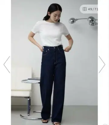 하이 웨스트 와이드 데님 원 워시