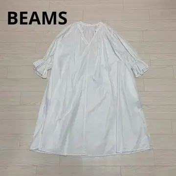 BEAMS 빔즈 개더 코튼 무릎 아래 원피스 프릴 소매