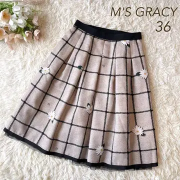 새상품급 M'S GRACY 2020년 체크 꽃 스커트 베이지 36