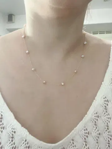 핑크와 화이트 펄 롱 목걸이