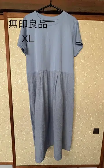 무인양품 반팔 셔츠 원피스 XL 색스 블루
