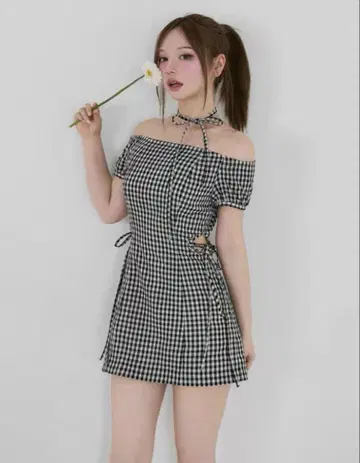 앤드메리 베키 체크 미니 드레스