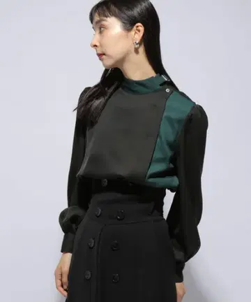 HARE 메탈 부품 하이넥 하이 쇼크 셔츠 블랙/그린