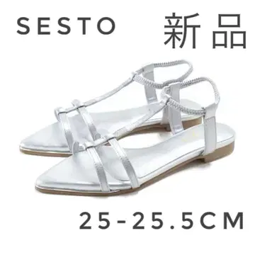 [미사용 새상품] SESTO 새틴 T스트랩 샌들 25cm 그레이 새틴