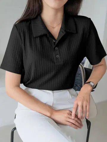컨디션 최상 블랙 반팔 폴로 넥 Y 셔츠