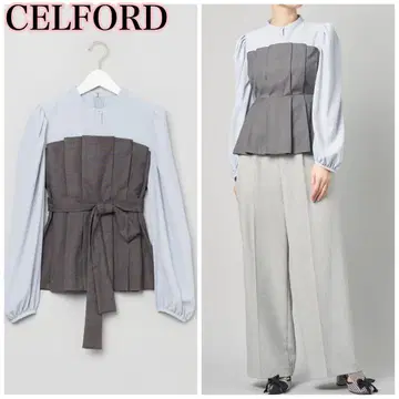 CELFORD 셀포드 뷔스티에 도킹 블라우스 리본 블루