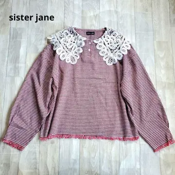 sister jane Dogtooth 폴로 화이트 카라 상의 체크
