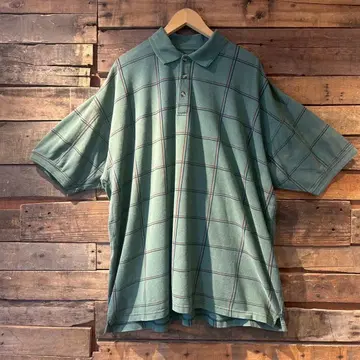 Port & City Green 체크 무늬 피케 셔츠 2XL 남성용