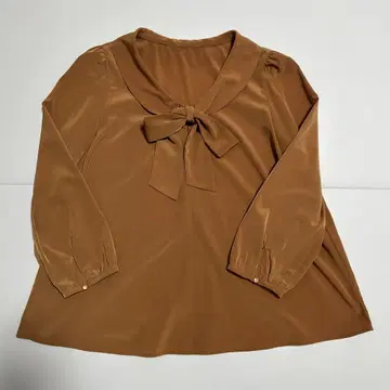 스트로베리 필드 리본 포함 브라운 긴팔 블라우스
