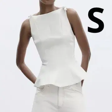 ZARA 리본 페플럼 탑 화이트 S