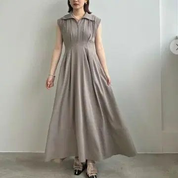 멜란지 하프 지퍼 슬리브리스 턱 원피스 브라운 1
