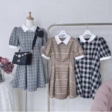 evelyn 체크 초커 OP 그레이